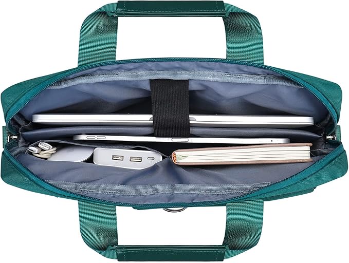 MOSISO Laptop Shoulder Bag 15.6 inch, 15-15.6 inch Computer Bag Compatible with MacBook Pro 16 inch, HP, Dell, Lenovo, Notebook with 2 Raised&1 Flapover&1 Horizontal Pocket&Handle&Belt, Teal Green