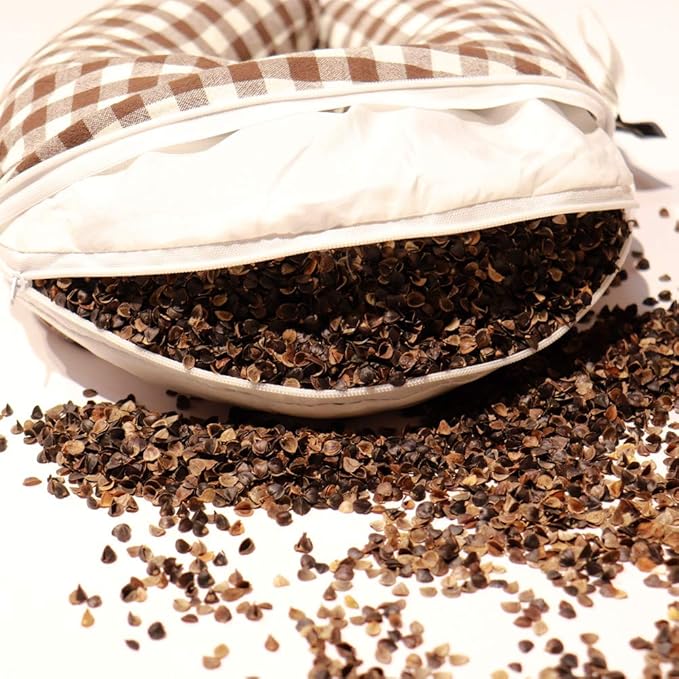 Buckwheat Neck Pillow for Sleeping U Shaped Pillow Cooling Travel Cervical Sleeping Pillow Head Neck Contour Support for Side Sleepers(12x12 inch, AB-Black)