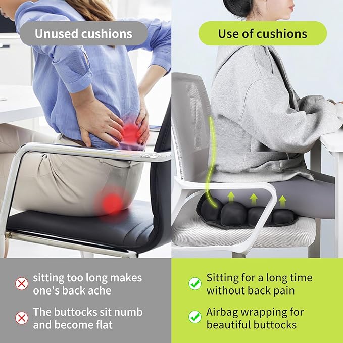 Inflatable Travel Cushion Airplane Seat Pad with Lumbar Support - 3D Air Cushion for Office, Car, Wheelchair - Perfect for Long Flights, Pressure Relief & Travel Comfort - Black