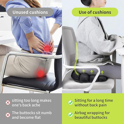 Inflatable Travel Cushion Airplane Seat Pad with Lumbar Support - 3D Air Cushion for Office, Car, Wheelchair - Perfect for Long Flights, Pressure Relief & Travel Comfort - Black