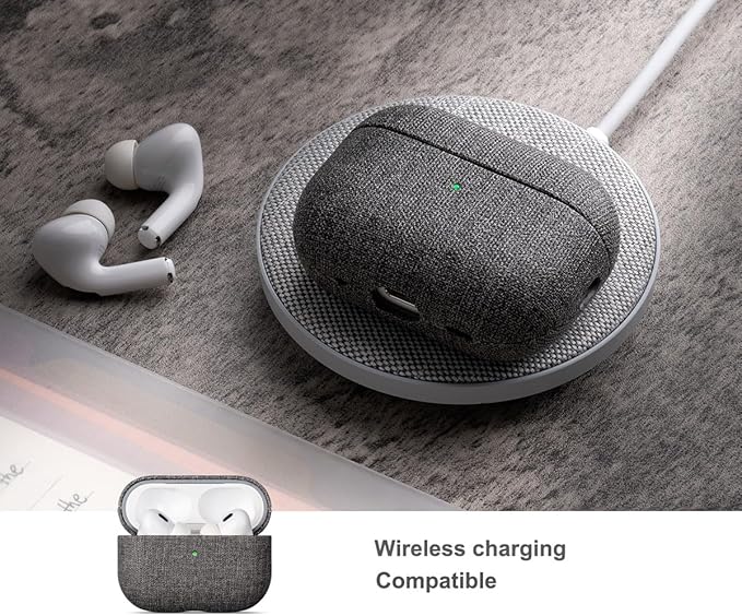 LOPIE for AirPods Pro 2nd Generation Case (Not for 3rd Gen) - Canvas Style Vegan Leather - Protective Hard Shell Cover for Men/Women - Handmade for AirPods Pro 2 Case Cover - Gray