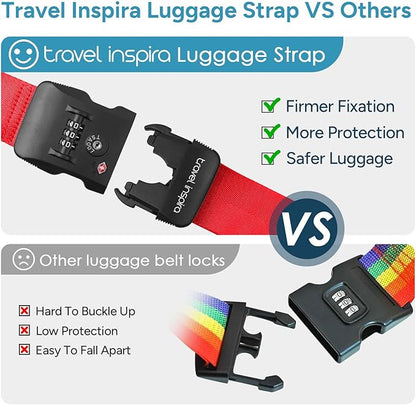 Travel Inspira TSA Lock Luggage Straps for Suitcases | Anti-Burst Protection, High Visibility Color, Easy Identification | Adjustable Heavy-Duty Belt for 20-32 Inch Suitcases