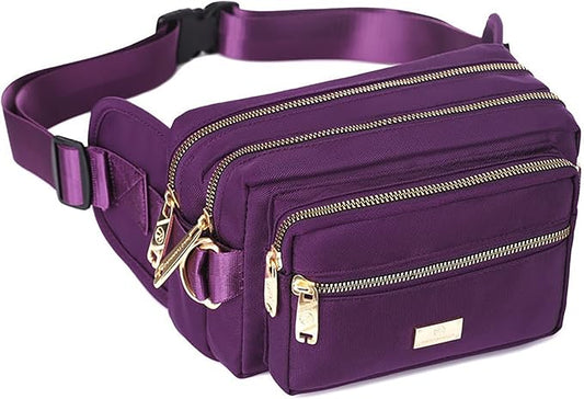 Extra Large Fashion Fanny Pack for Men Women, Waist Bag for Waterproof Hiking Running Biking Gym Outdoor Sports Travel Belt Bag (Purple)