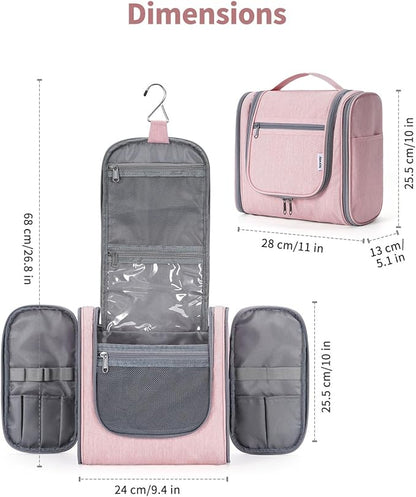 Narwey Hanging Toiletry Bag for Women Travel Makeup Bag Organizer Toiletries Bag for Cosmetics Essentials Accessories(Large, Pink)