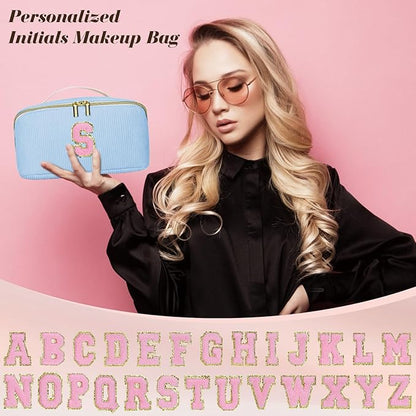 Personalized Initial Makeup Bag,Christmas Gifts for Girl,Preppy Bag Cosmetic Travel Bag Women,Travel Toiletry Organizer,Large Capacity Corduroy Stuff Bag,Cute Cosmetic Pouch Skincare Bag-Q