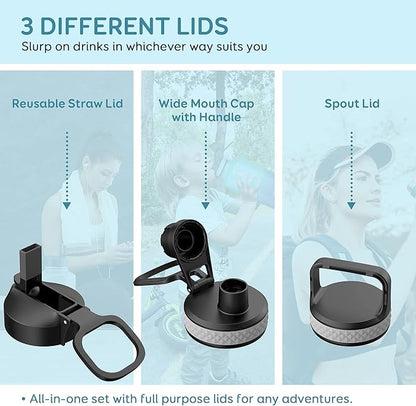 Coolflask Water Bottle 87 oz with Straw, 2/3 Gallon Insulated Stainless Steel 3 Lids Large Water Jug Wide Mouth for Sports or Office, Non-BPA Keep Cold Up to 48 Hrs or Hot Up to 24 Hrs, Piano Night