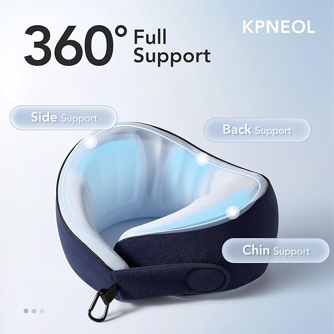 Travel Pillow, 100% Pure Memory Foam Travel Neck Pillow Airplane Neck Support Ergonomic Design for Traveling Suitable for Airplanes,Offices and Cars-Cooling Silk Blue