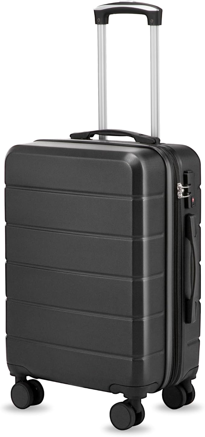 Carry On Luggage 22x14x9 Airline Approved with Spinner Wheels, Expandable Hardside Suitcase, Black