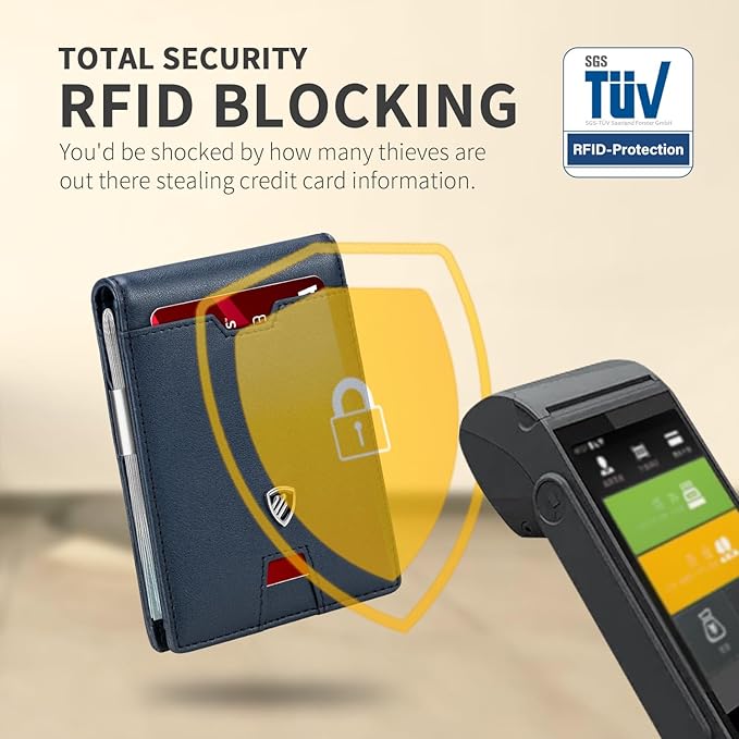 RUNBOX Mens Slim Wallet with Money Clip RFID Blocking Bifold Credit Card Holder for Men with Gift Box