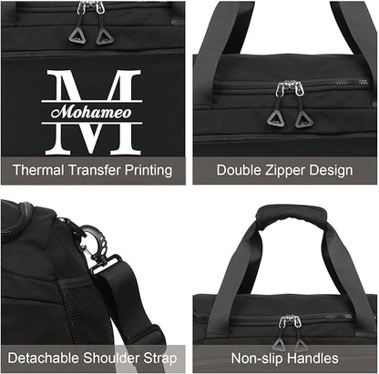 Personalized Travel Duffel Bag with Name - Custom Letter Oxford Cloth Gym Bag with Shoes & Wet Pockets Sport Bag Weekender Overnight Bag for Traveling for Women Men Gift for Christmas Groomsman Brides