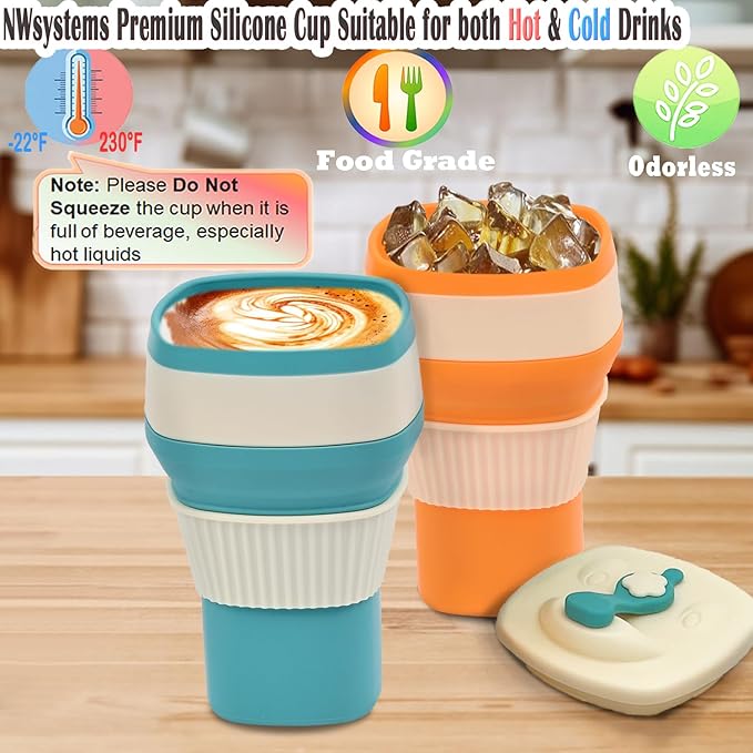 Collapsible Silicone Cup, Safe & Portable, for Hot & Cold Drinks, 18.6 oz (550 ml) - Travel, Camping, Office, and More – Turquoise Blue