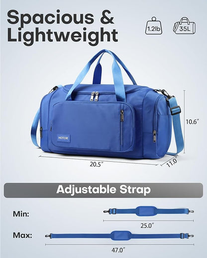 HOTOR Gym Bags for Men & Women - Spacious Duffle Bag with Shoe Compartment & Wet Pocket, Carry On Weekender Bag Portable Sports Duffel Bag for Workout, Fitness, Travel, Blue, 20.5" x 11.0" x 10.6"
