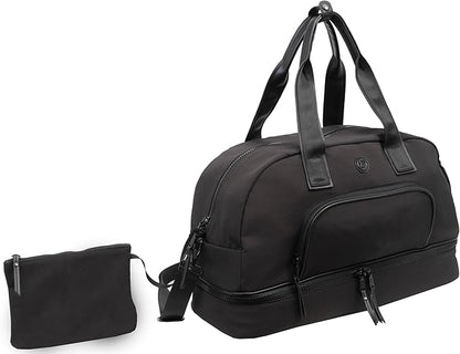 Joan & David 22" Drop Bottom Travel Weekender Overnight Gym Duffel Bag, Includes Front Zip Pocket, Interior Mesh Zip, Detachable Pouch with TSA Approved Bottles (Black)