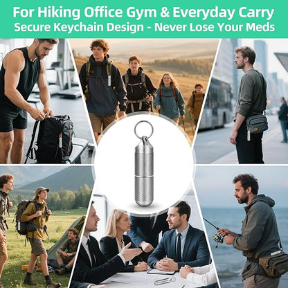 Titanium Keychain Pill Holder Waterproof Lightweight Portable Pocket Mini Pill Case for Emergency Medicine Travel Fits Daily Purse Wallet Small Pill Box Containers (Medium（2 Separate Compartments）)