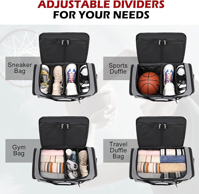 Sneaker Bag for Travel, Outdoor Sports Gym Bag Shoe Bag for 4 Pairs of Sneakers up to Size 14, Travel Duffel Bag with 3 Adjustable Dividers & Shoulder Strap, Sneakerhead Gift