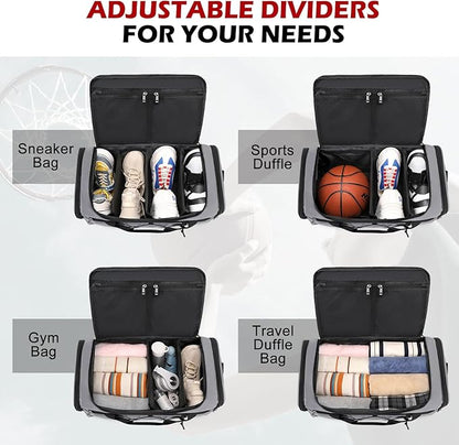 Sneaker Bag for Travel, Outdoor Sports Gym Bag Shoe Bag for 4 Pairs of Sneakers up to Size 14, Travel Duffel Bag with 3 Adjustable Dividers & Shoulder Strap, Sneakerhead Gift