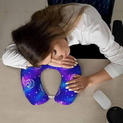 Travel Neck Pillow for Pain Relief Sleeping, Galaxy Wolf, Comfortable Memory Foam Chin Head Cushion Support with Zip Cover, Fashion Car Flight Pillows