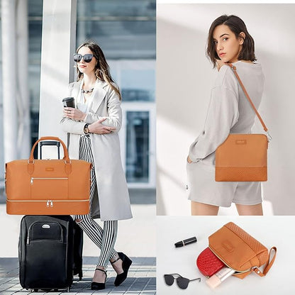 Weekender Bag for Women, Travel Duffel Bag Carry On Overnight Bag with Shoe Compartment Large Nylon Travel Weekend Tote Bag