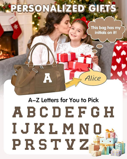 Birthday Graduation Gifts for Daughter,Initial Travel Duffel Bag Sports Gym Bag for Girls Teen Kids Birthday Gifts,Personalized Weekender Bag Carry On Tote Bags Cute Overnight Bag for Women(Brown, H)