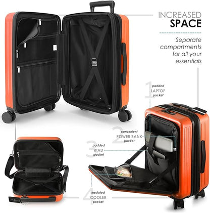 20 Inch Carry On Luggage 22x14x9 Airline Approved, Carry On Suitcase with Wheels, Hard-shell Carry-on Luggage, Durable Luggage Carry-On, Orange Small Suitcase with Cosmetic Bag