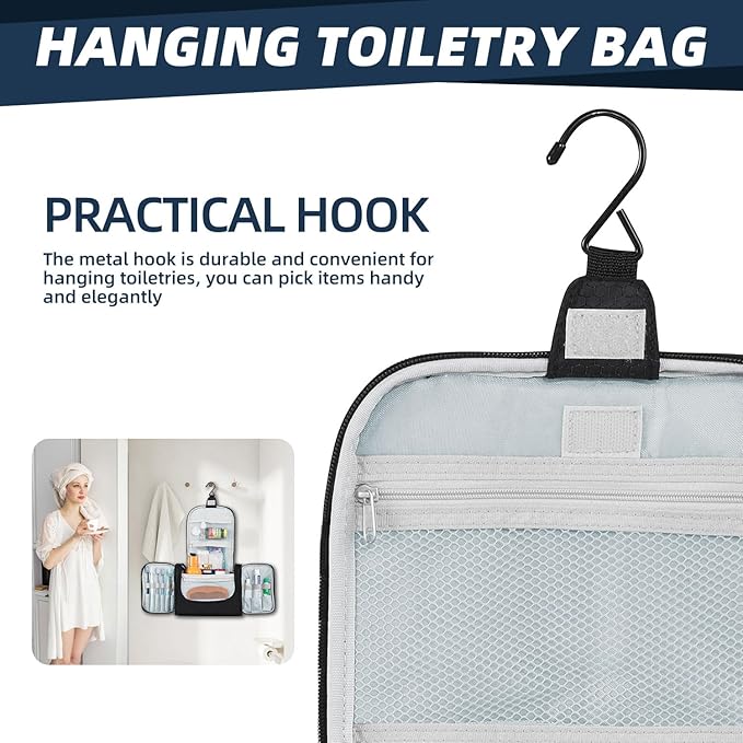 Buruis Large Toiletry Bag for Women and Men, Hanging Travel Bag for Makeup, Cosmetics, Shaving, Toiletries, Water-Resistant Dopp Kit for Gym, Camping, or Daily Use, Black