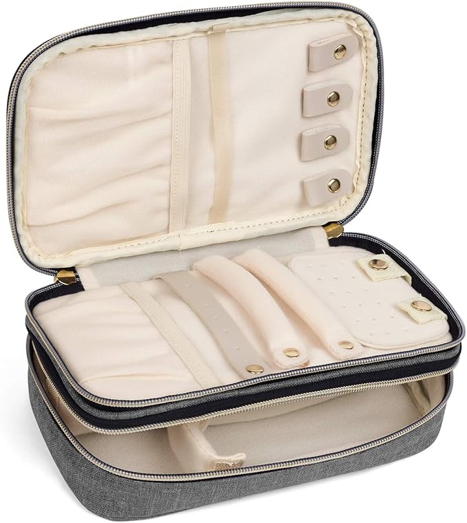 Teamoy Double Layer Jewelry Organizer, Jewelry Travel Case for Rings, Necklaces, Earrings, Bracelets and More(Medium, Gray)