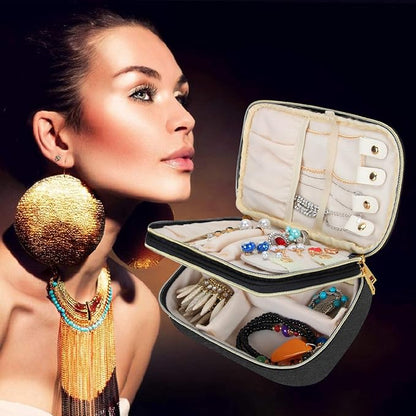 Teamoy Double Layer Jewelry Organizer, Jewelry Travel Case for Rings, Necklaces, Earrings, Bracelets and More(Medium, Black)
