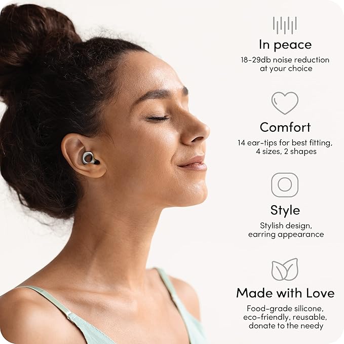 Audree Style Ear Plugs for Noise Reduction, Reusable High Fidelity Earplugs for Concerts, Musicians, Motorcycles, Study, Parent, Party, Flights & Noise Sensitivity, 18-29dB Noise Cancelling (Silver)