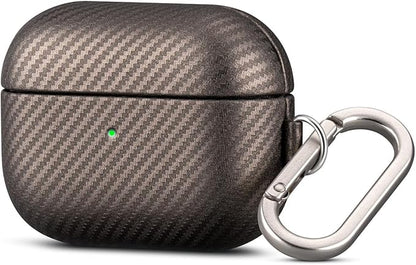 Leather Case - for AirPods Pro 3 Case Cover with Keychain - Selected Skin-Friendly Leather, Carbon Fibre Texture, Handmade Hard Cover for AirPods Pro 3rd Generation Earbuds - Desert Titanium