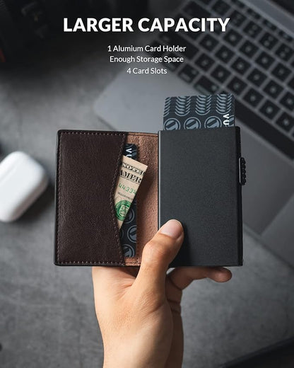 VULKIT Men's Slim Wallet Pop Up Card Holder RFID Blocking Metal Wallet Minimalist Design Holds Up to 11 Cards