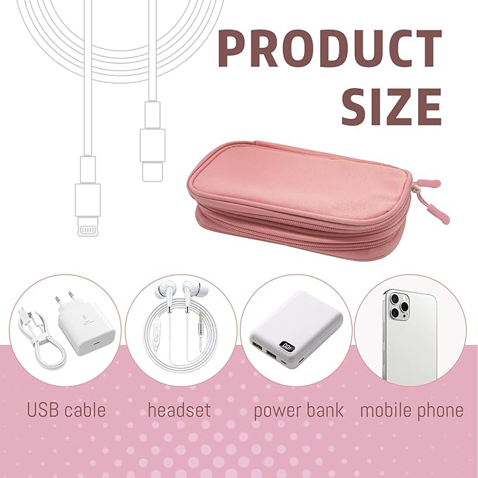 Electronic Organizer Double Layer, Water Resistant Cable Organizer Bag for Travel Essentials, Cord, Charger, Phone, Earphone, Large Size,Accessories Travel Essentials (Pink, Double-Layer)