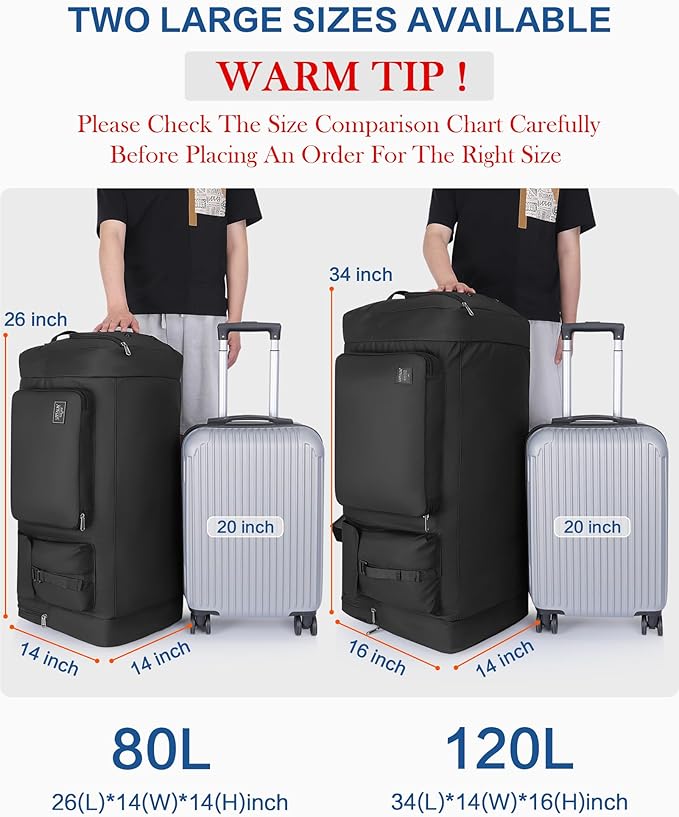 120L Travel Duffle Bag for Men and Women, Urtala 34” Large Duffle Bag for Traveling with Shoes Compartment, Foldable Travel Duffel Bags, Waterproof and Tear Resistant