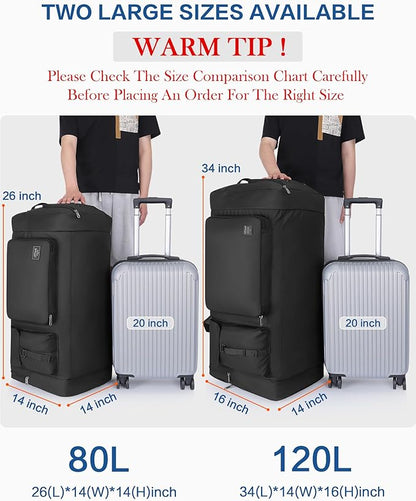 120L Travel Duffle Bag for Men and Women, Urtala 34” Large Duffle Bag for Traveling with Shoes Compartment, Foldable Travel Duffel Bags, Waterproof and Tear Resistant