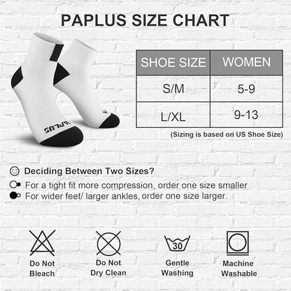 PAPLUS Ankle Compression Socks for Women 6 Pairs, Running Athletic Socks with Arch Support，Plantar Fasciitis Socks
