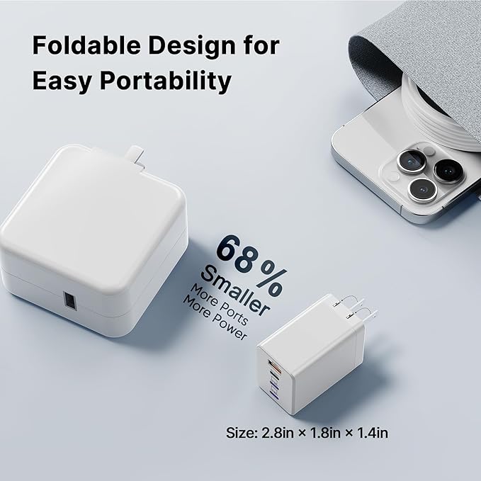 2 Pack 180W USB C Charger Block, Foldable 4-Port GaN Super Fast Charger USB C, Dual 65W Type C Charging Block, Laptop Fast Charging Adapter for MacBook Pro/Air, iPad, iPhone, Samsung Galaxy (White)