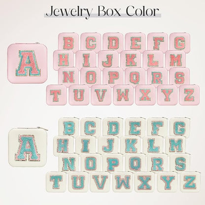 SANDJEST Personalized Jewelry Box, White Travel Jewelry Box with Initial V, Small Monogrammed Jewelry Case Organizer for Girls Women Teen Kids, Mini Travel Essentials Gifts for Birthday Christmas