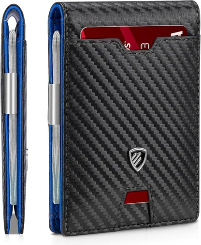 RUNBOX Mens Slim Wallet with Money Clip RFID Blocking Bifold Credit Card Holder for Men with Gift Box
