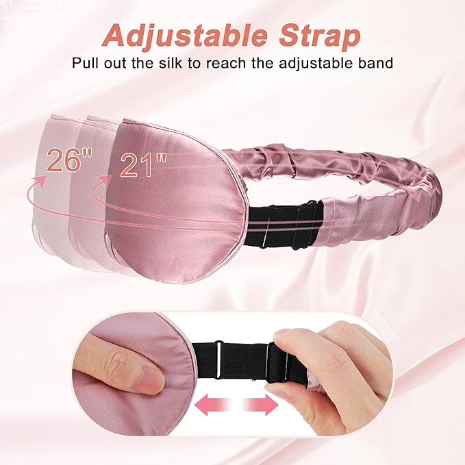 VOCOSTE 22 Momme Pure Silk Sleep Mask with Travel Pouch, 3D Contour Adjustable Blindfold for Side Sleepers, Eye Mask Locks Light for Sleeping, Bean Pink