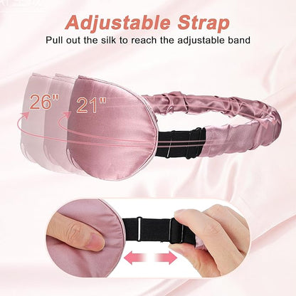 VOCOSTE 22 Momme Pure Silk Sleep Mask with Travel Pouch, 3D Contour Adjustable Blindfold for Side Sleepers, Eye Mask Locks Light for Sleeping, Bean Pink