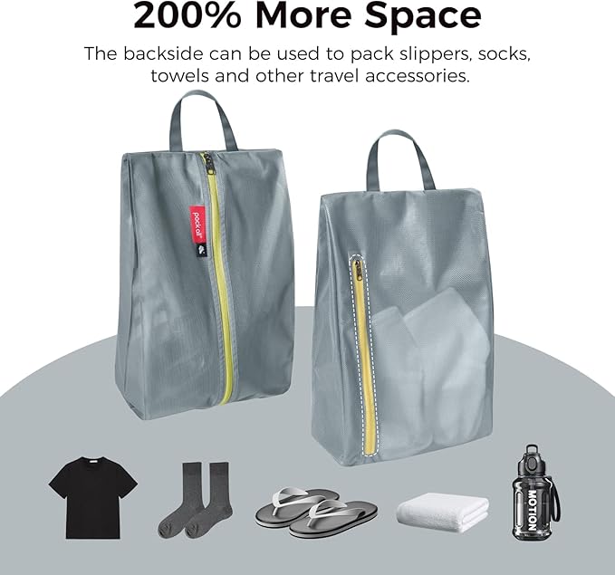 pack all Plus-Sized Shoe Bag for Travel, Water-Resistant Shoe Pouch for Gym, Odor-Resistant Soccer Cleats Bag for Sport (Dual Pocket Version)