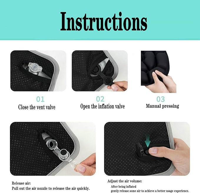 Portable seat Cushion Comfortable Inflatable seat Cushion Suitable for Office Chairs Long Drives Flights Long Trips or Wheelchair use Improve The Comfort of Sitting Posture Black