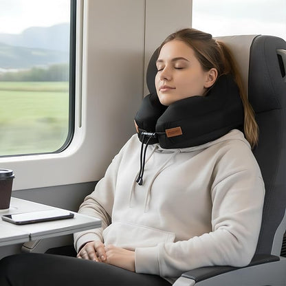 Travel Pillow with Hood, Memory Foam Airplane Neck Pillow for Long Flight, Soft, Comfort Portable Travel Neck Pillow for Flight, Drive, Work, Rest, with Storage Bag