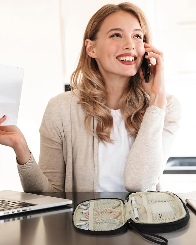 BAGSMART Travel Cord Organizer Electronics Case, Double Layers Puffer Cable Organizer Bag Travel Essentials for Women, Tech Organizer Case for Charger, Phone, Flash Drive - Black