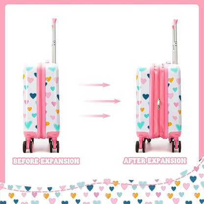 Kid's Luggage Set 3 Piece Suitcase Set 16" Hardside Luggage with Spinner Wheels Girls Carry on Toddler Travel Rolling Suitcase with Duffle Bag Neck Pillow Airline Approved