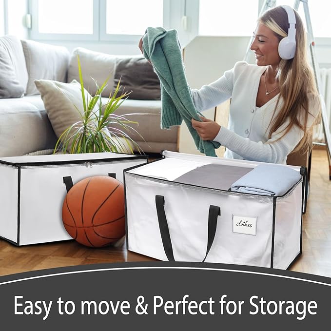 Moving Bags Heavy Duty – Clean Packing Solution, Large Storage Totes with Zippers and Handles for Moving and Organizing