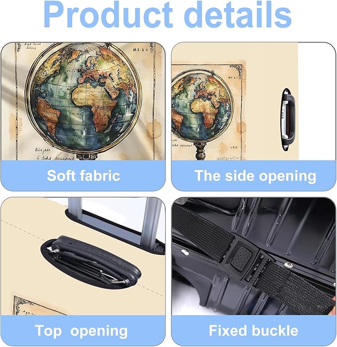 Luggage Cover Washable Suitcase Protector Anti-scratch Suitcase cover Fits 20-34 Inch Luggage (Globe, M(24-26inch suitcase))