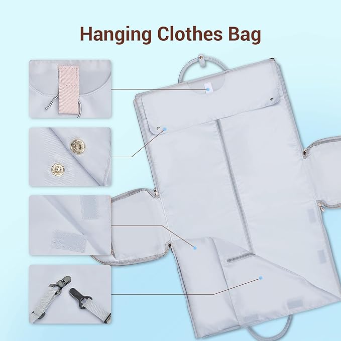 Garment Bags for Travel, Convertible Suit Travel Bag for Women, Stylish Carry On Garment Bag with Toiletry Pocket, Shoulder Strap and Shoes Compartment, 2 in 1 Foldable PU Leather Duffle Bag, Blue