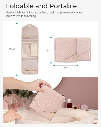 BAGSMART Travel Jewelry Organizer Case Foldable Jewelry Roll for Journey Rings, Necklaces, Earrings, Bracelets,Mini,Teal