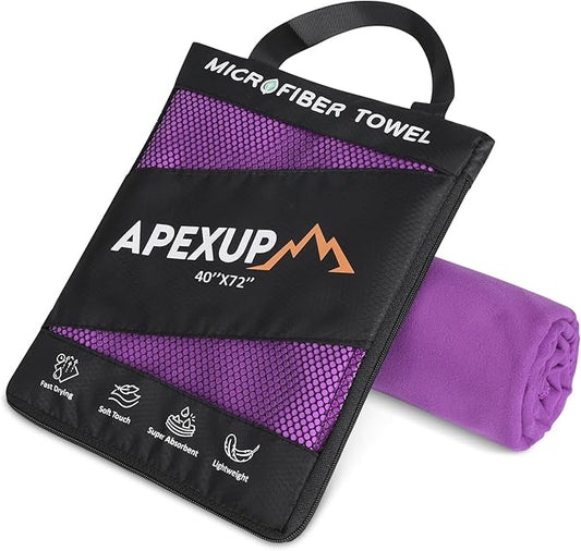 APEXUP Microfiber Travel Towel, Ultra Absorbent Quick Dry Towels, Lightweight Gym Sports Camping Towel for Workout, Yoga, Beach, Shower, Swimming (72"×40", Purple)