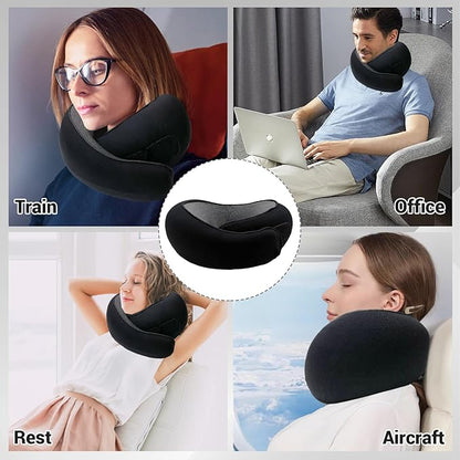 Outney™ Travel Pillow for Airplanes 2025 Veritable Chin Support Travel Neck Pillow 100% Pure Memory Foam Full Neck Surround Pillows for Traveling Flight Sleeping Portable Travel Essentials (Black)